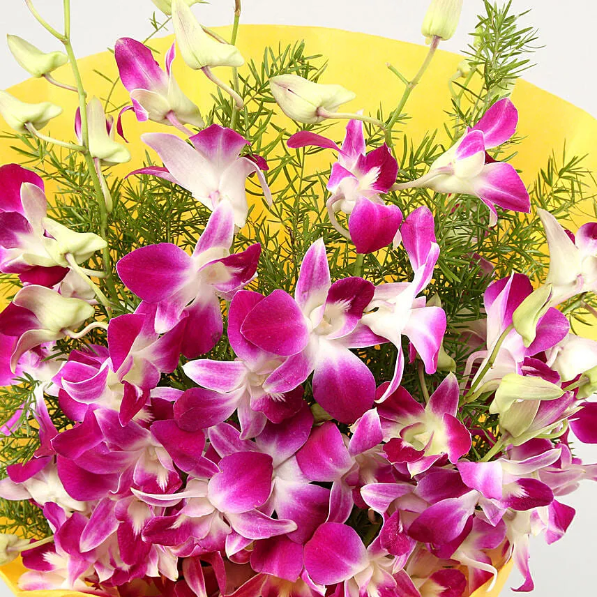 Ten Exotic Purple Orchids Bouquet With Balloons