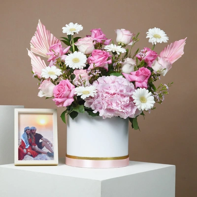Elegant Floral Arrangement with Personalized Photo Frame