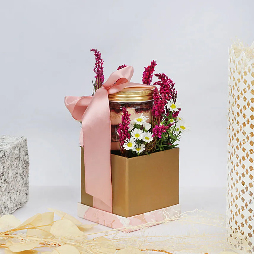 Jar Cake N Flowers Combo