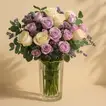 Midnight Petal Dream: Elegant White and Purple Rose Arrangement