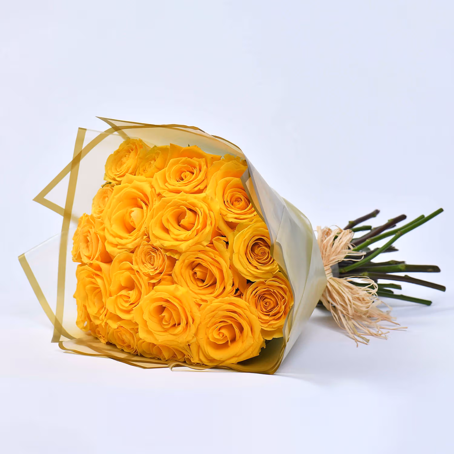 Radiant Sunshine: Elegant Bouquet of 20 Roses - With Fruit Cake