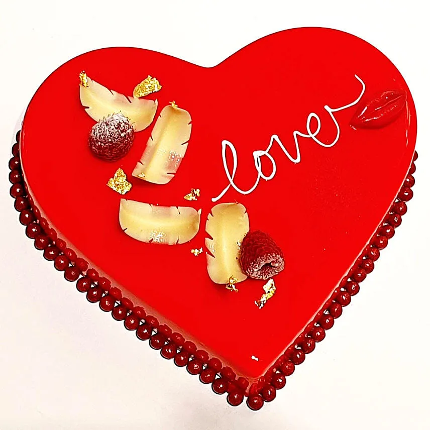Mixed Flower Bouquet With Red Velvet Heart Shaped Cake