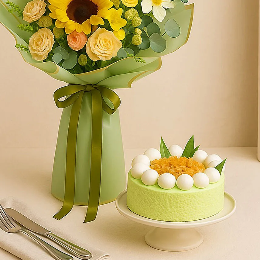 Pandan Ondeh Ondeh Cake and Sunbeam Bouquet