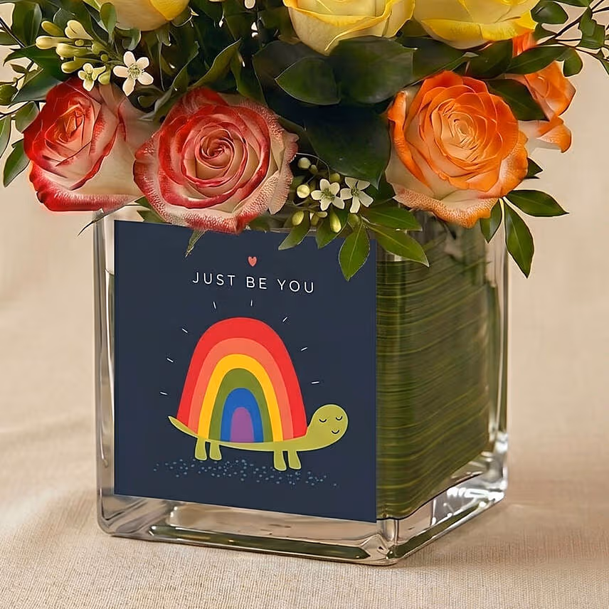 Just Be You - Rainbow Roses  Vase Arrangement