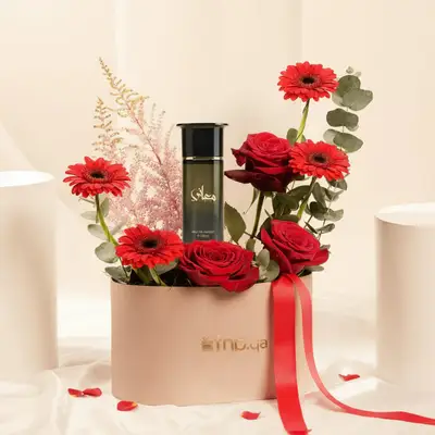 Ma’ani Essence by Maghribi with Rose & Gerbera in Elegant Oval Box