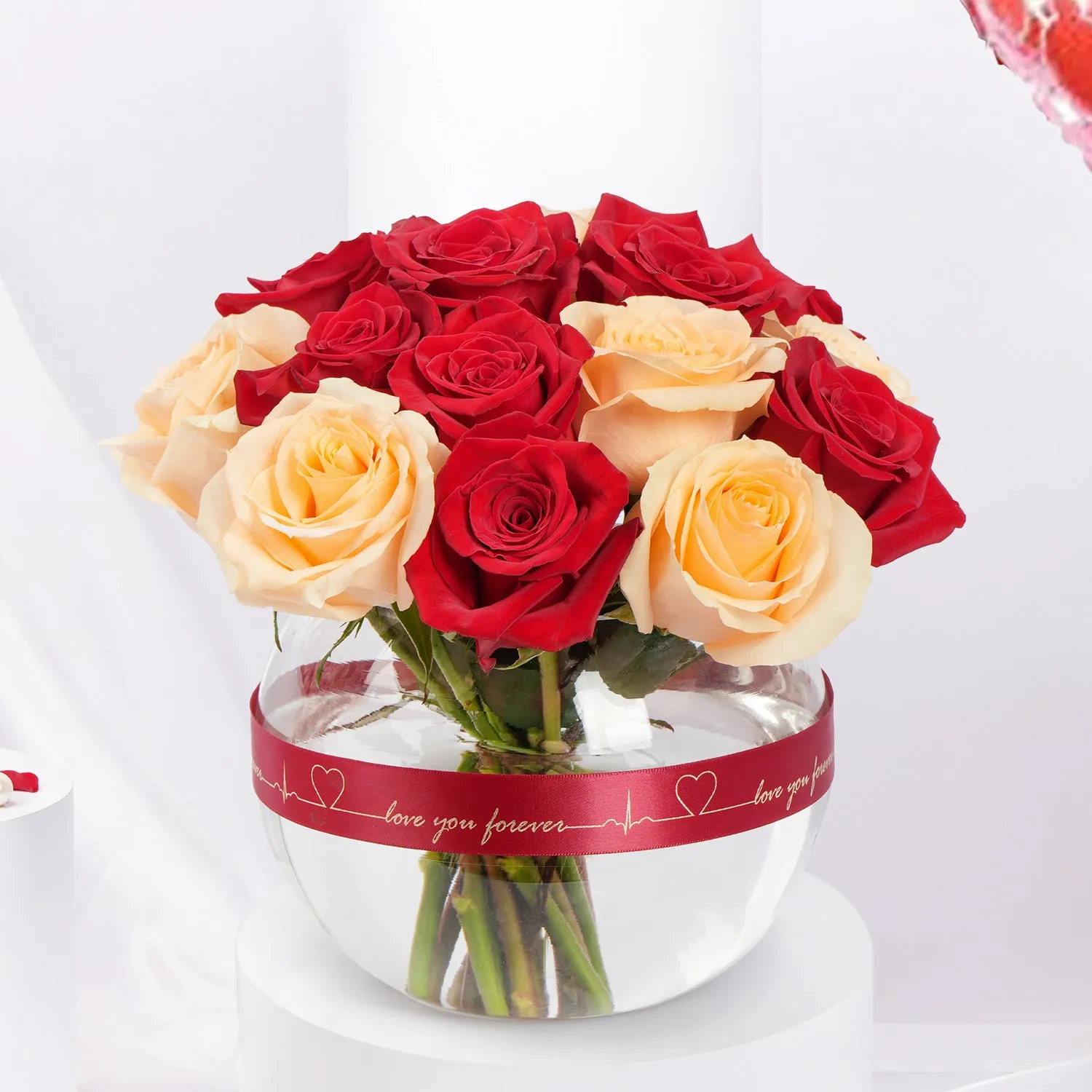  Rose Bowl n Heart Shape Balloons Combo