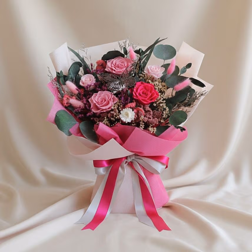 Timeless Love Valentine's 2 in 1 bouquet with built-in vase