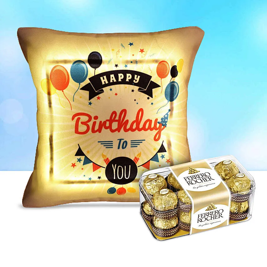 Happy Birthday Led Cushion With Ferrero Rocher