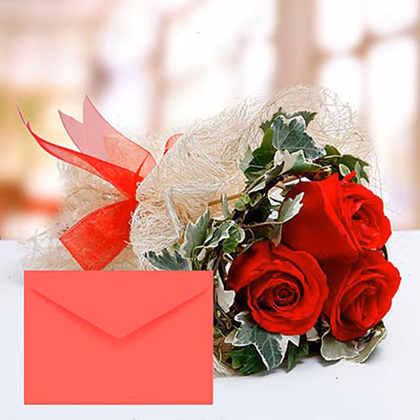 Red Roses Bouquet With Greeting Card