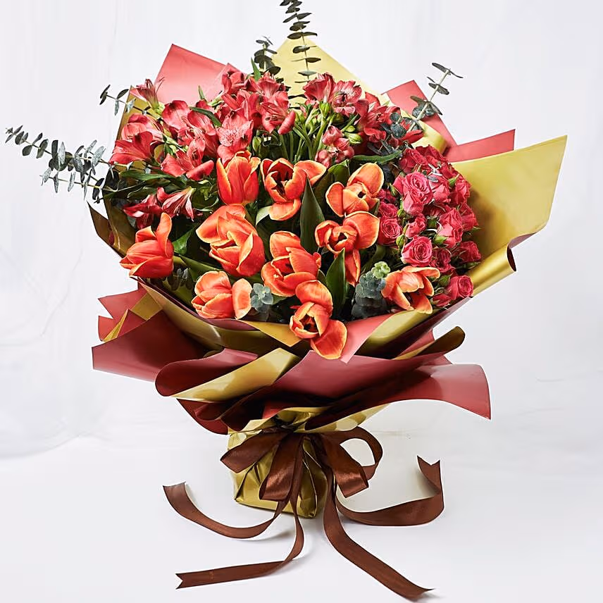 Lovely Mixed Flowers Wrapped Bouquet