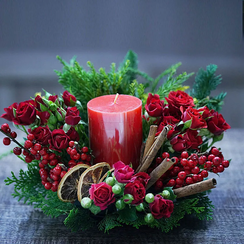 Red Radiance and Spice Table Arrangement