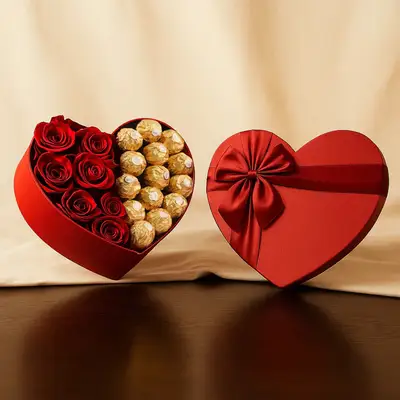 Heart of Passion Roses n Chocolates Gift Box