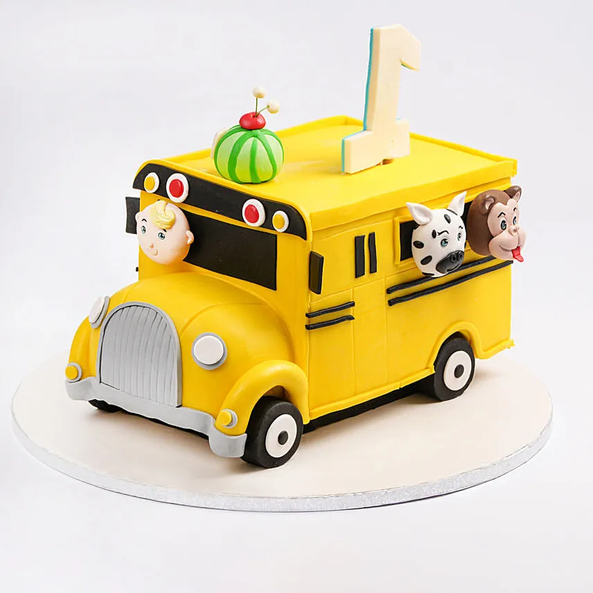 Animals in Bus Kids Birthday Chocolate Cake