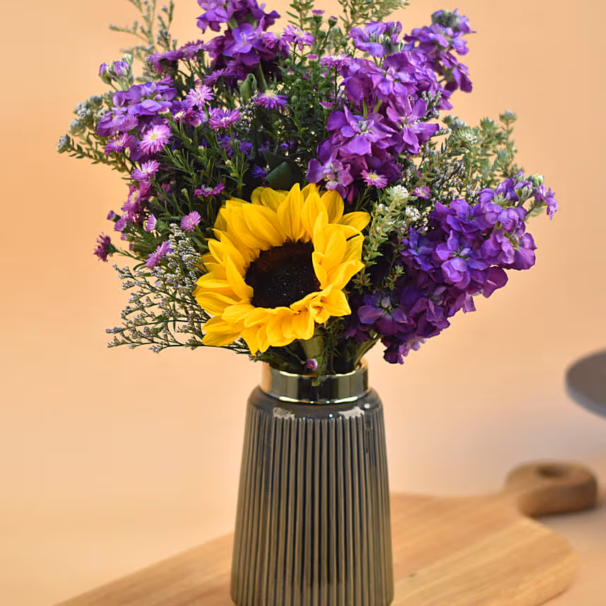 Vibrant Mixed Flowers Designer Vase
