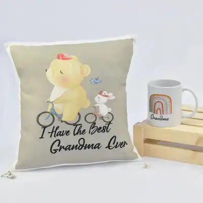 Best Grandma Ever Cushion and Mug Gift Set - Perfect for Grandparents' Day