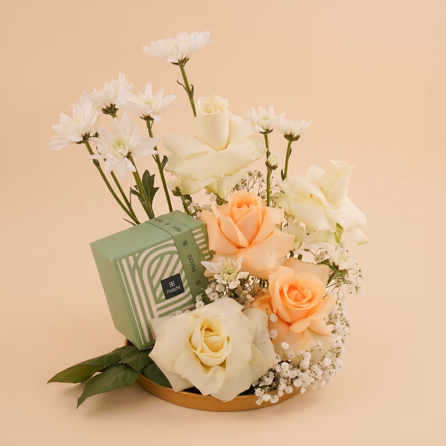 Elegant White Rose Ring n Patchi Chocolate