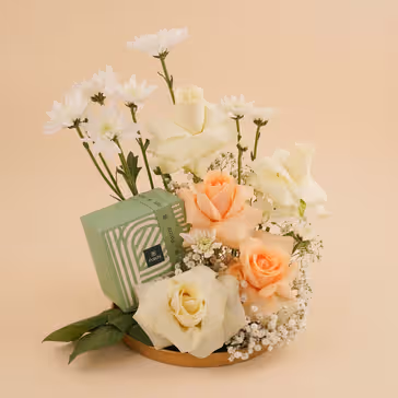 Elegant White Rose Ring n Patchi Chocolate