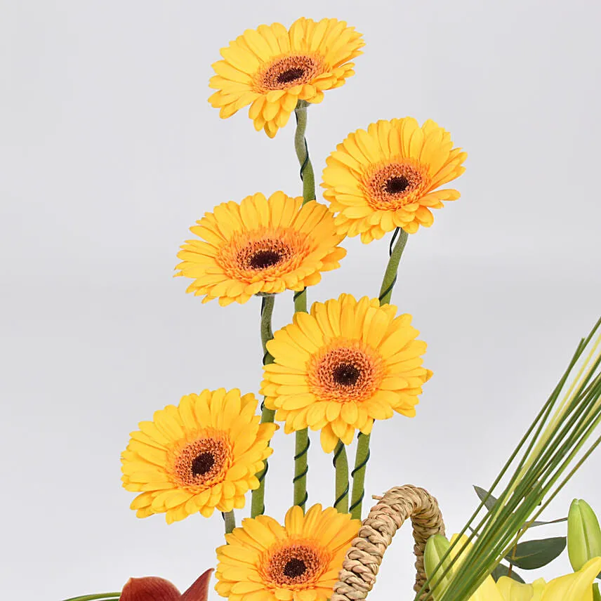 Birthday Mixed Flowers Basket with Cake