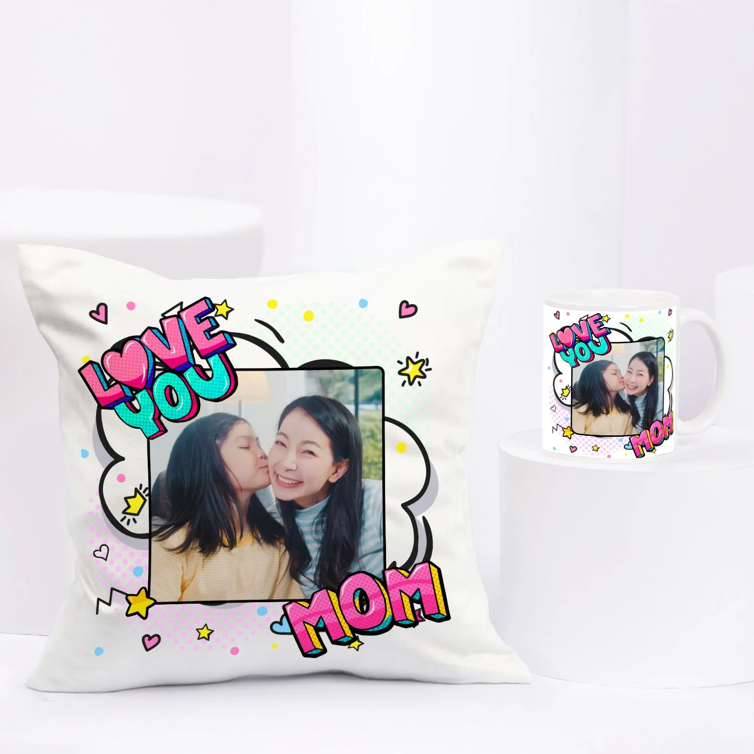 Cherished Memories: Personalized Cushion & Mug Set for Mom