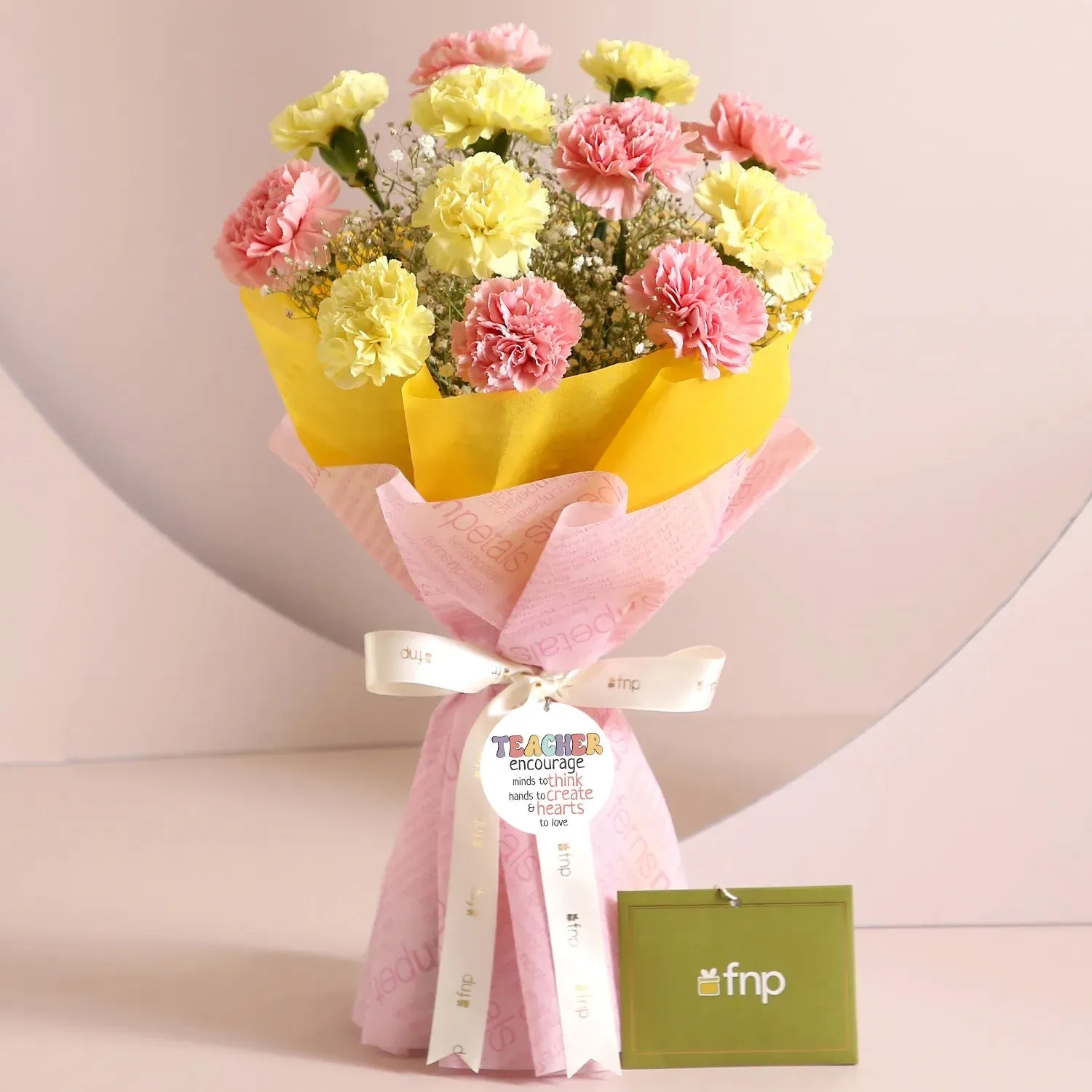 Celestial Moments Carnations Bouquet: A Blissful Symphony of Pink and Yellow