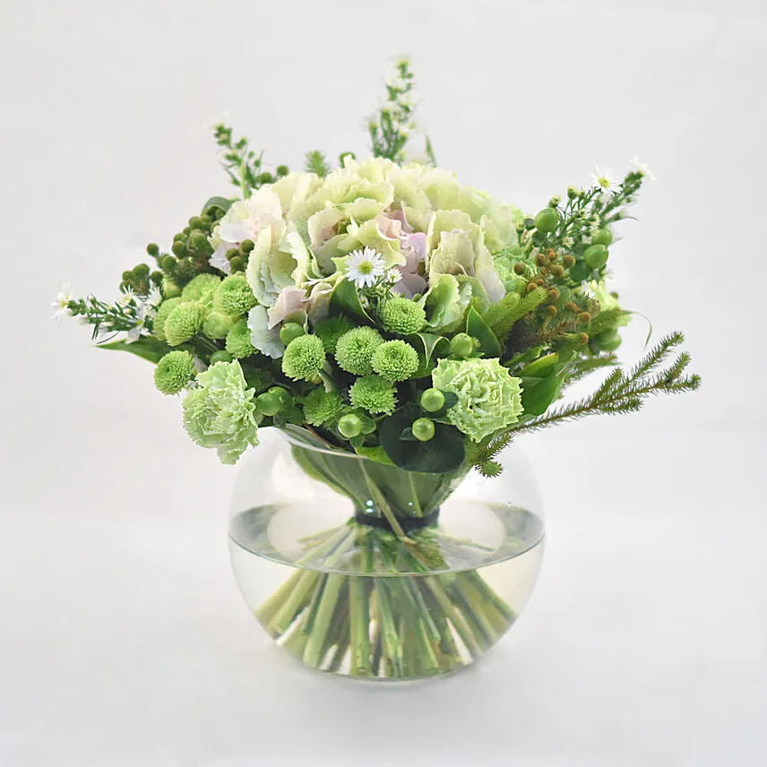 Serene Mixed Flowers Fish Bowl Vase