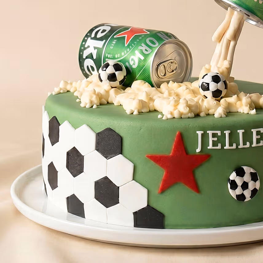 Gravity-Defying Heineken & Football Chocolate Cake