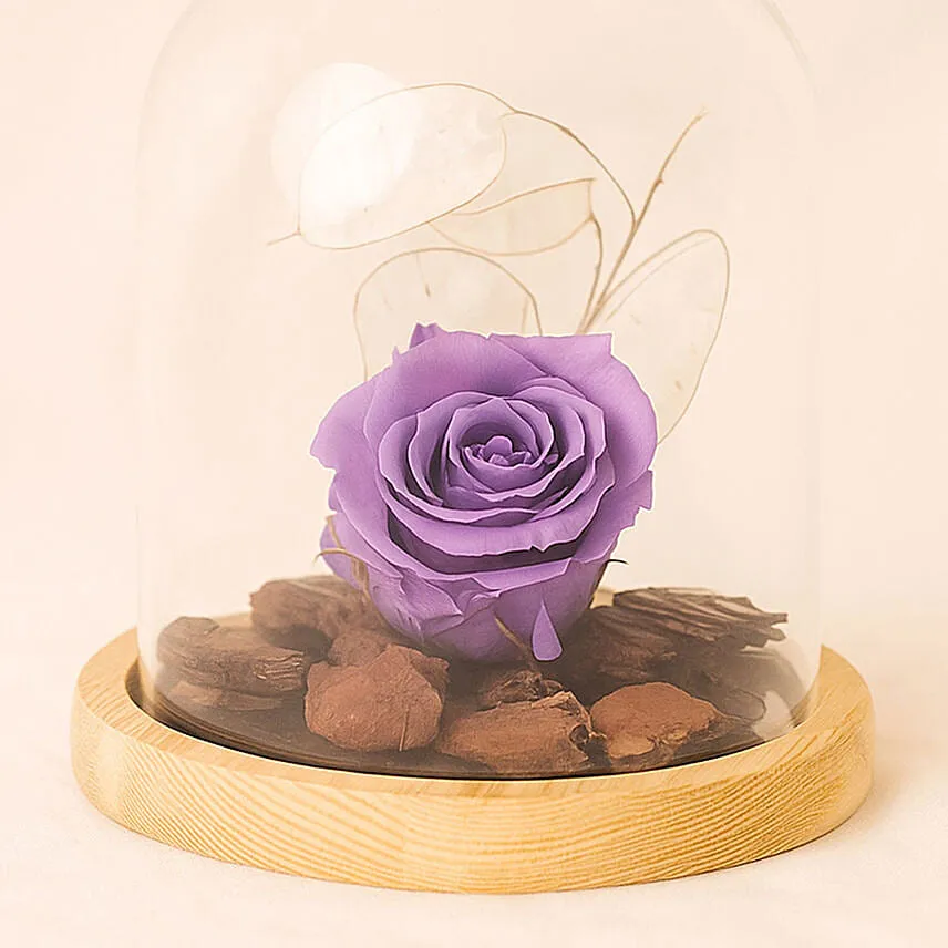 Purple Forever Rose In Glass Dome