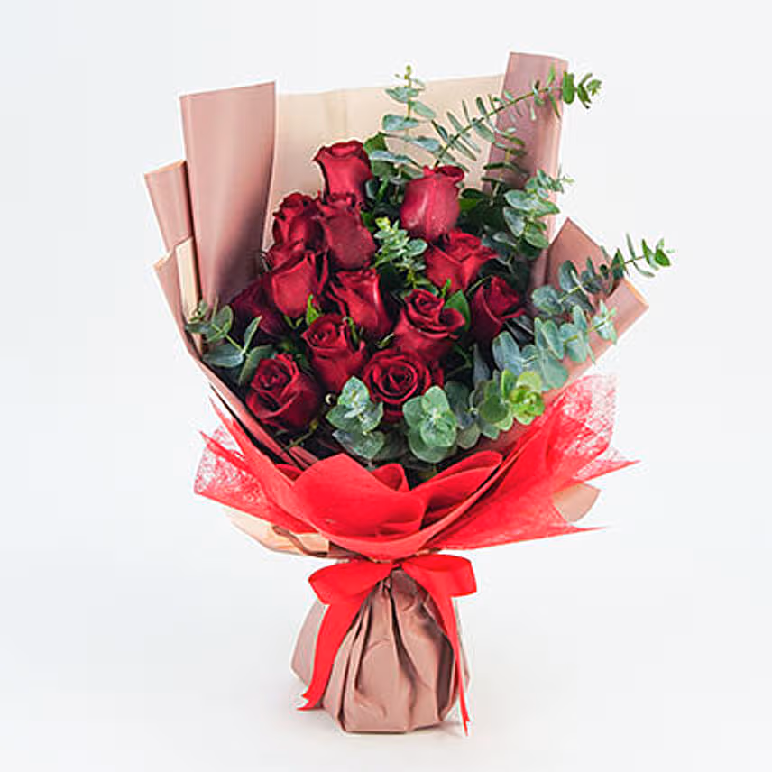 13 Red Roses Bouquet With I Love You Balloon For Valentines
