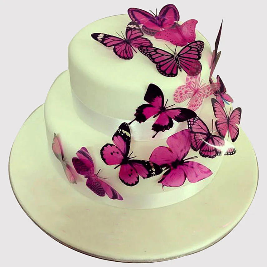 Pink Butterfly 2 Tier Cake