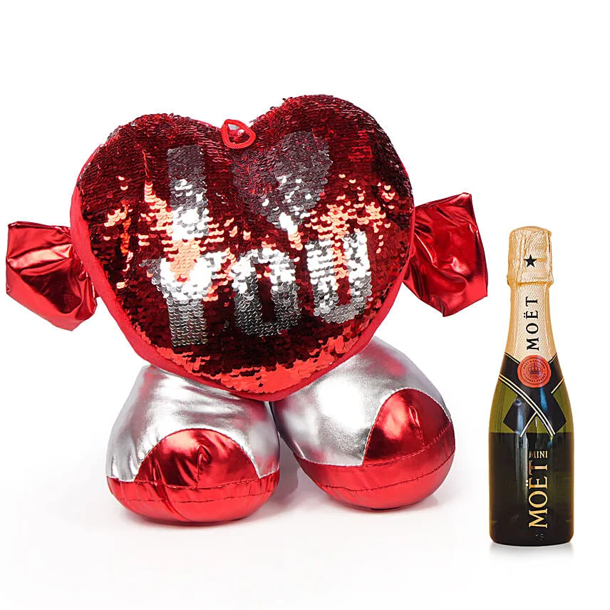 Mini Moet and Sequin Heart