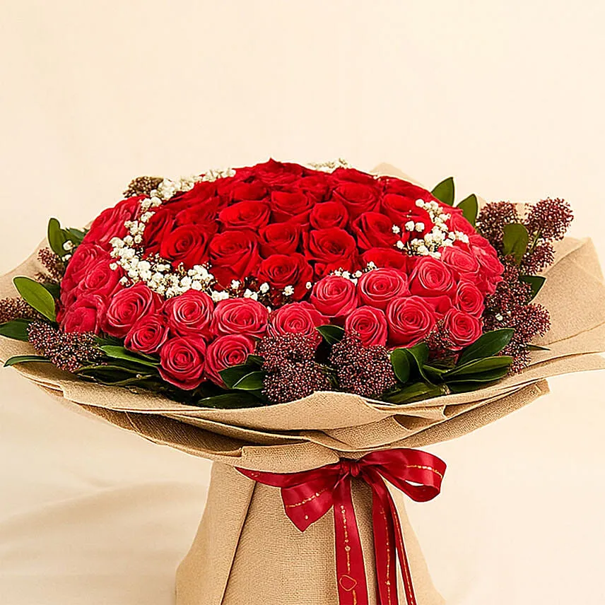 75 Roses and Skimmia Bouquet