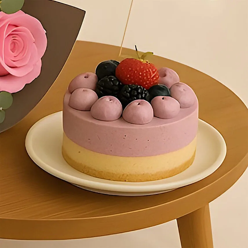 Roses Mini Cake and Star Balloons Bundle Gift