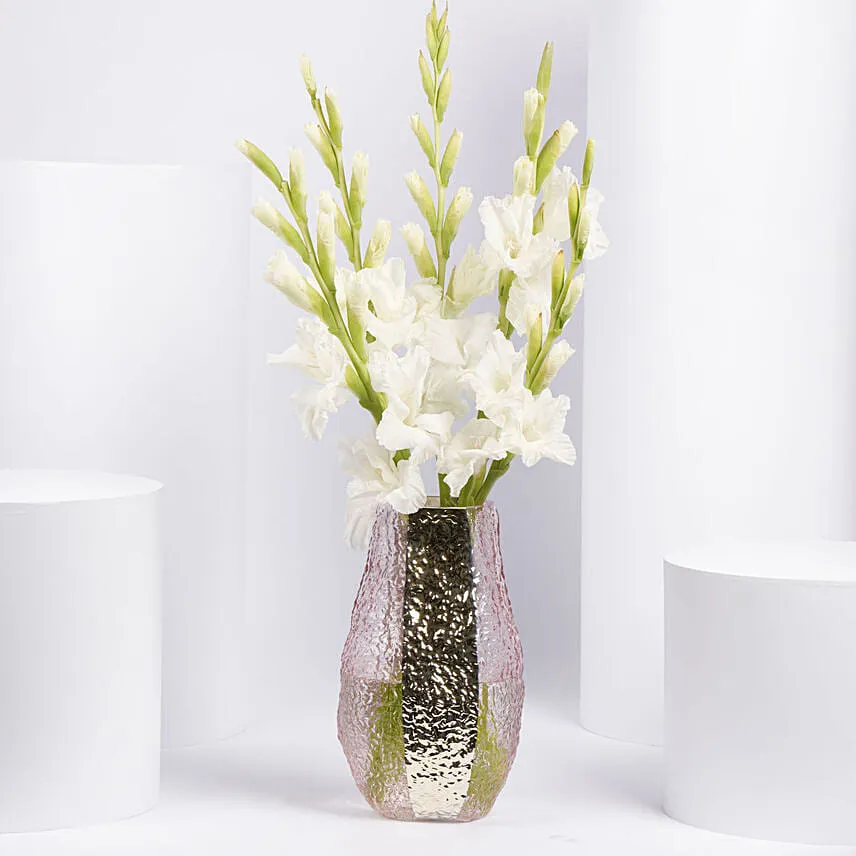 White Gladiolus In Premium Vase