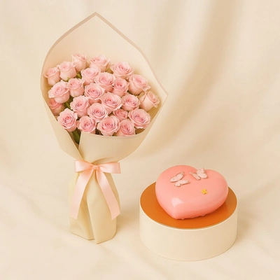 Pink Spray Rose Enchanting Bouquet - With Cake