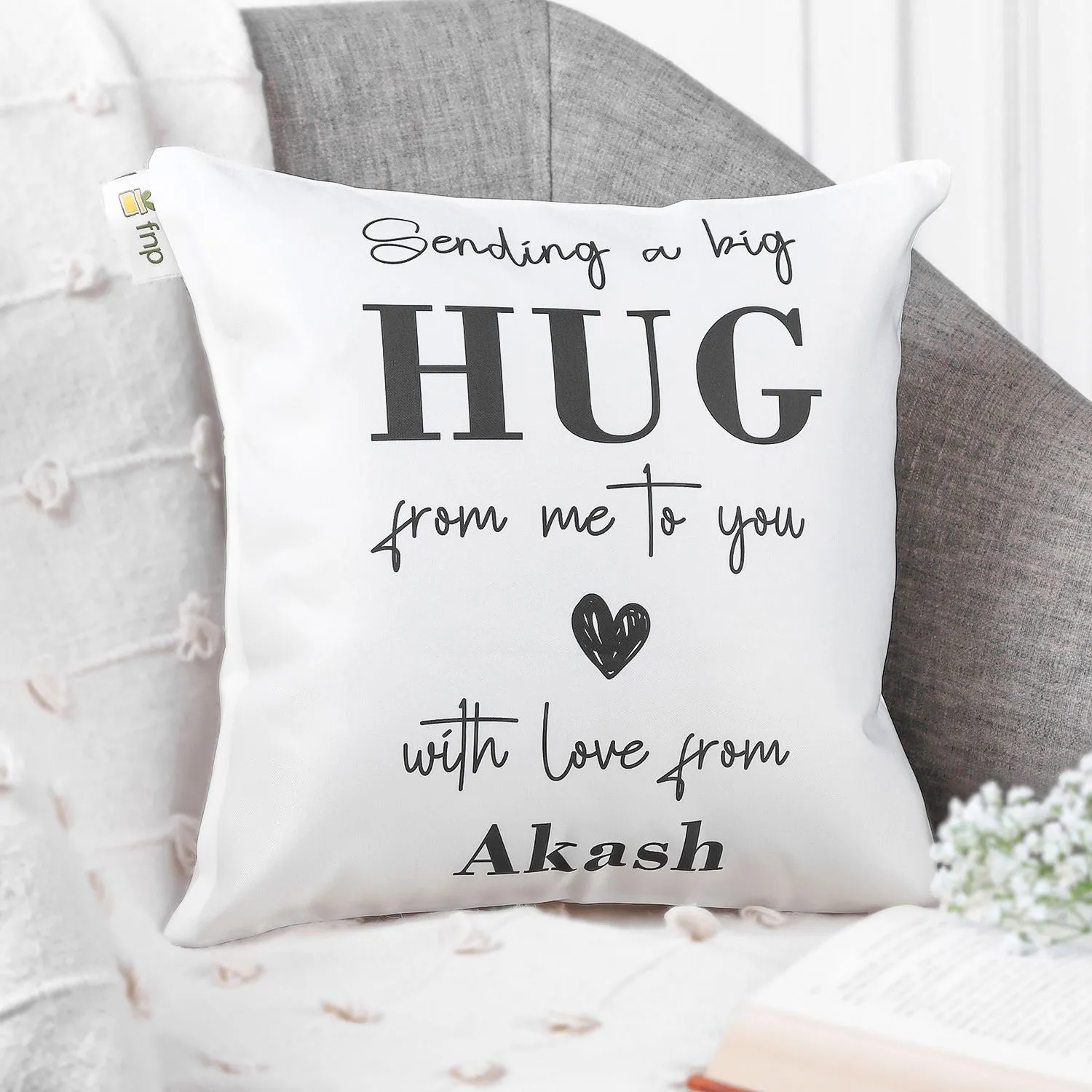 Personalized Big Hug Cushion with Custom Name - Soft Polyester, 15x15 Inches
