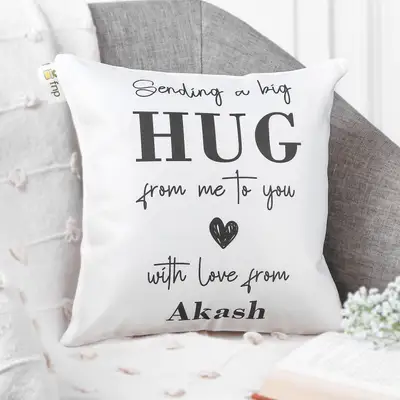 Personalized Big Hug Cushion with Custom Name - Soft Polyester, 15x15 Inches