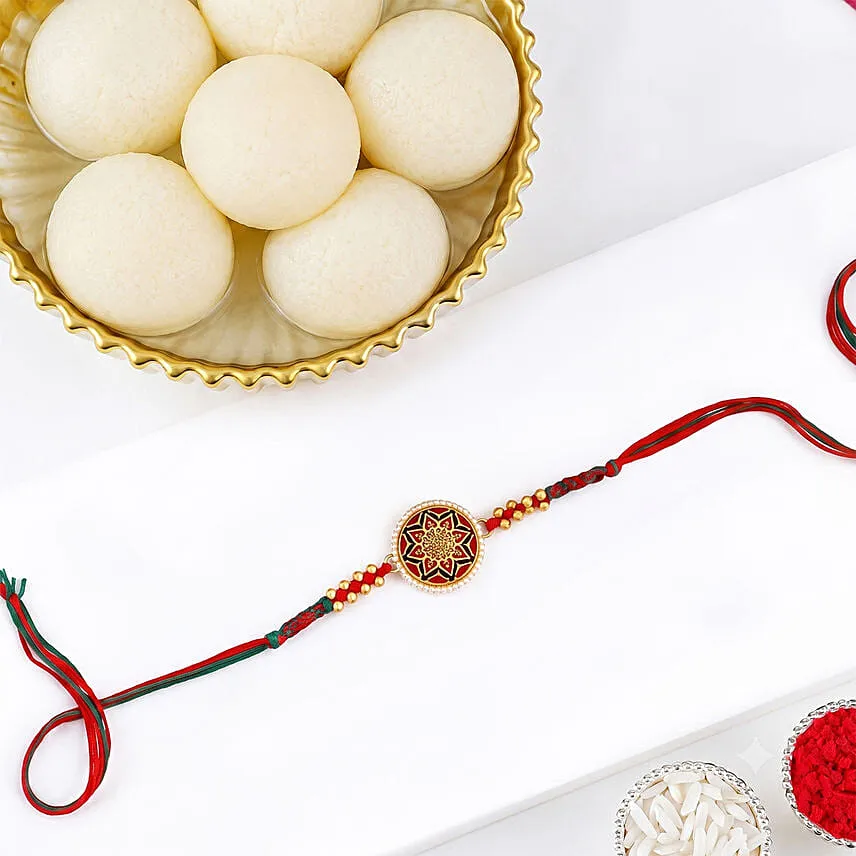 Traditional Meenakari Charm Rakhi with Rasgulla
