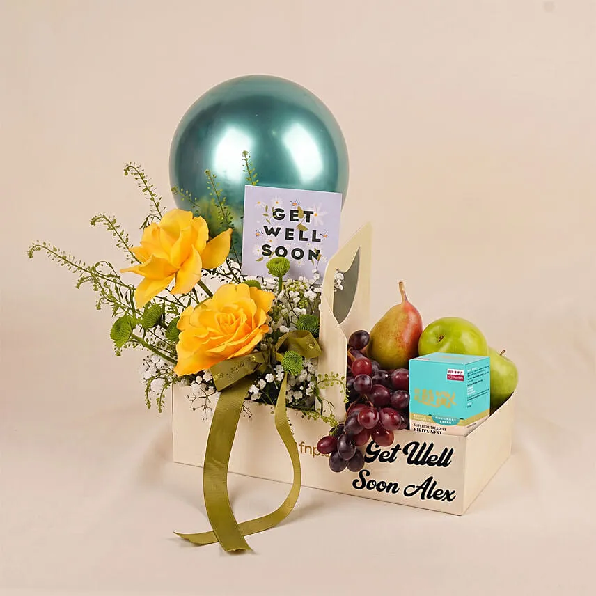 Personalised Get Well Soon Flowers & Fruits Gift Box