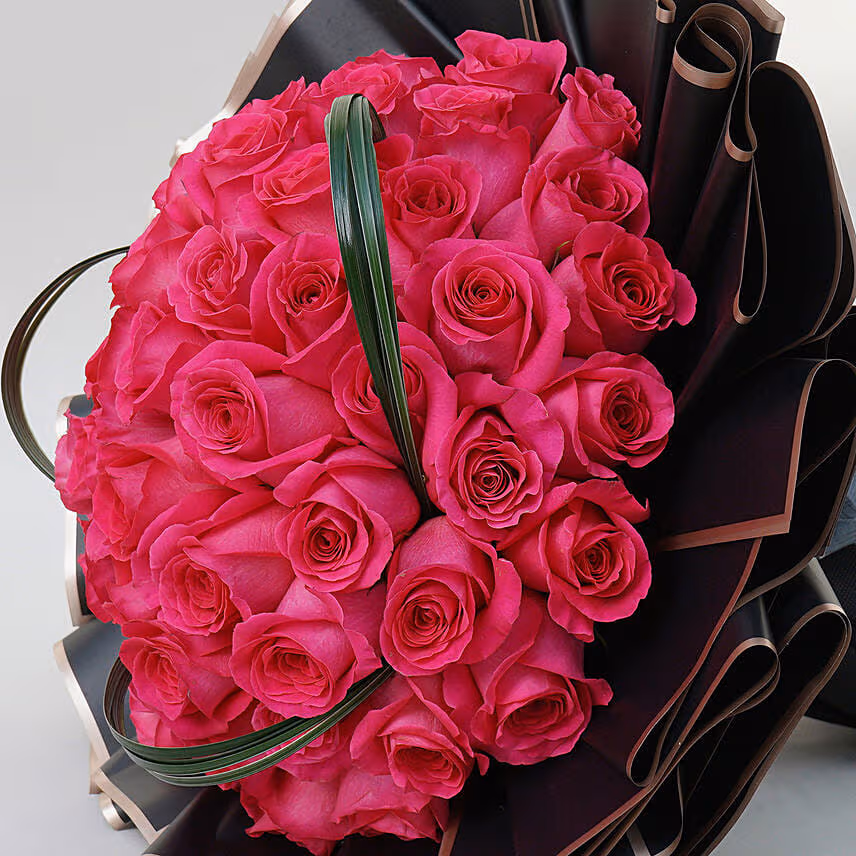 50 Dark Pink Roses Bouquet for Valentine
