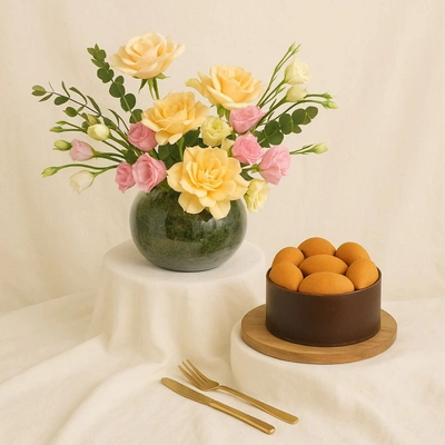 Tiramisu Cake n Elegant Flower Bowl