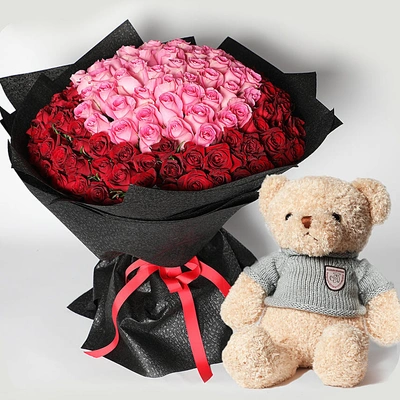 Teddy and 150 Roses Bouquet