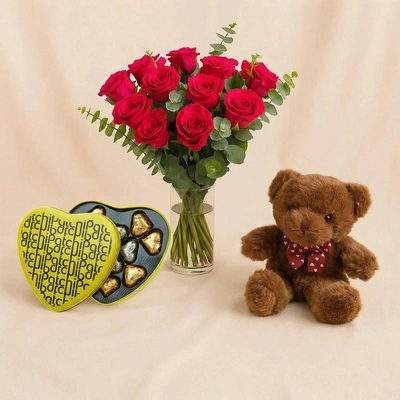 Rose Ensemble with Patchi Chocolate n Teddy Bear