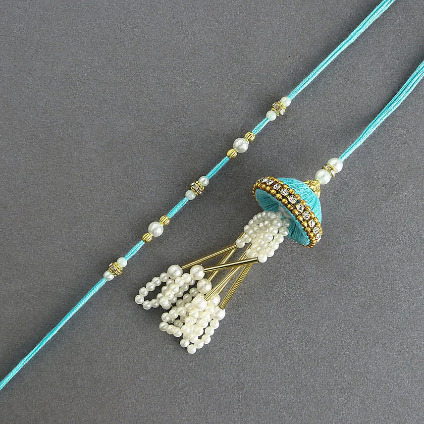 Tranquil Jhumar Bhaiya Bhabhi Pearl Rakhi Set N Sweet Delight