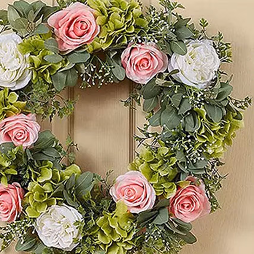 Beautiful Wreath of Roses and Hydrangea