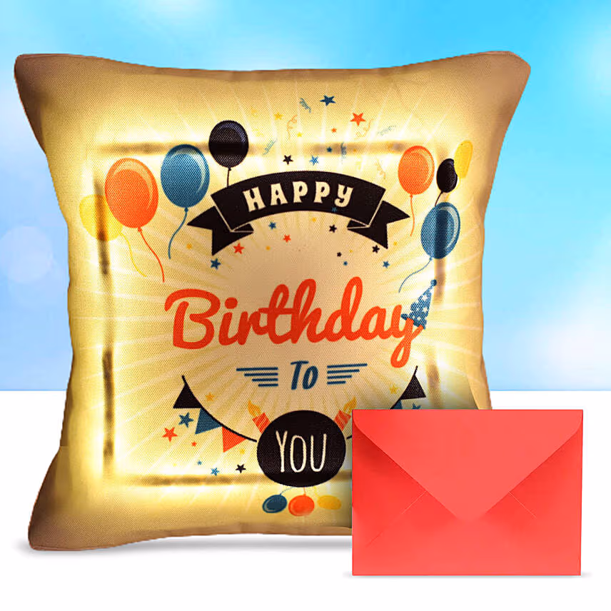 Happy Birthday Led Cushion With Greeting Card