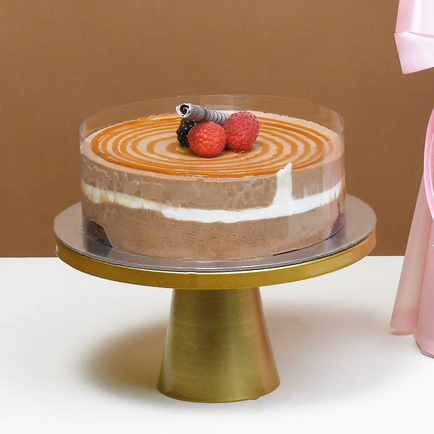 Exquisite Dual Delight: Pink & Purple Roses with Sumptuous Triple Chocolate Cake
