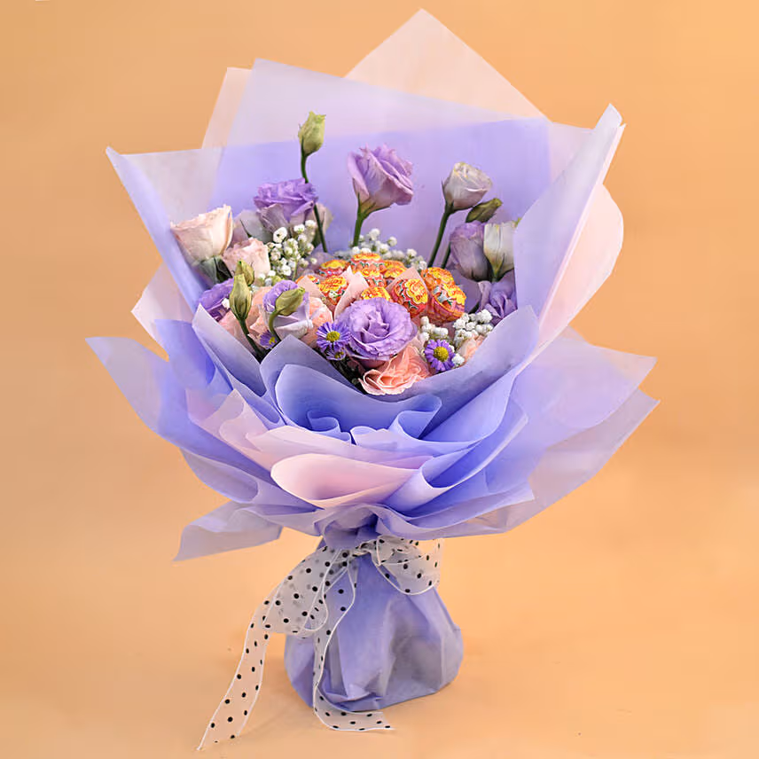 Lovely Mixed Flowers & Chupa Chups Bouquet
