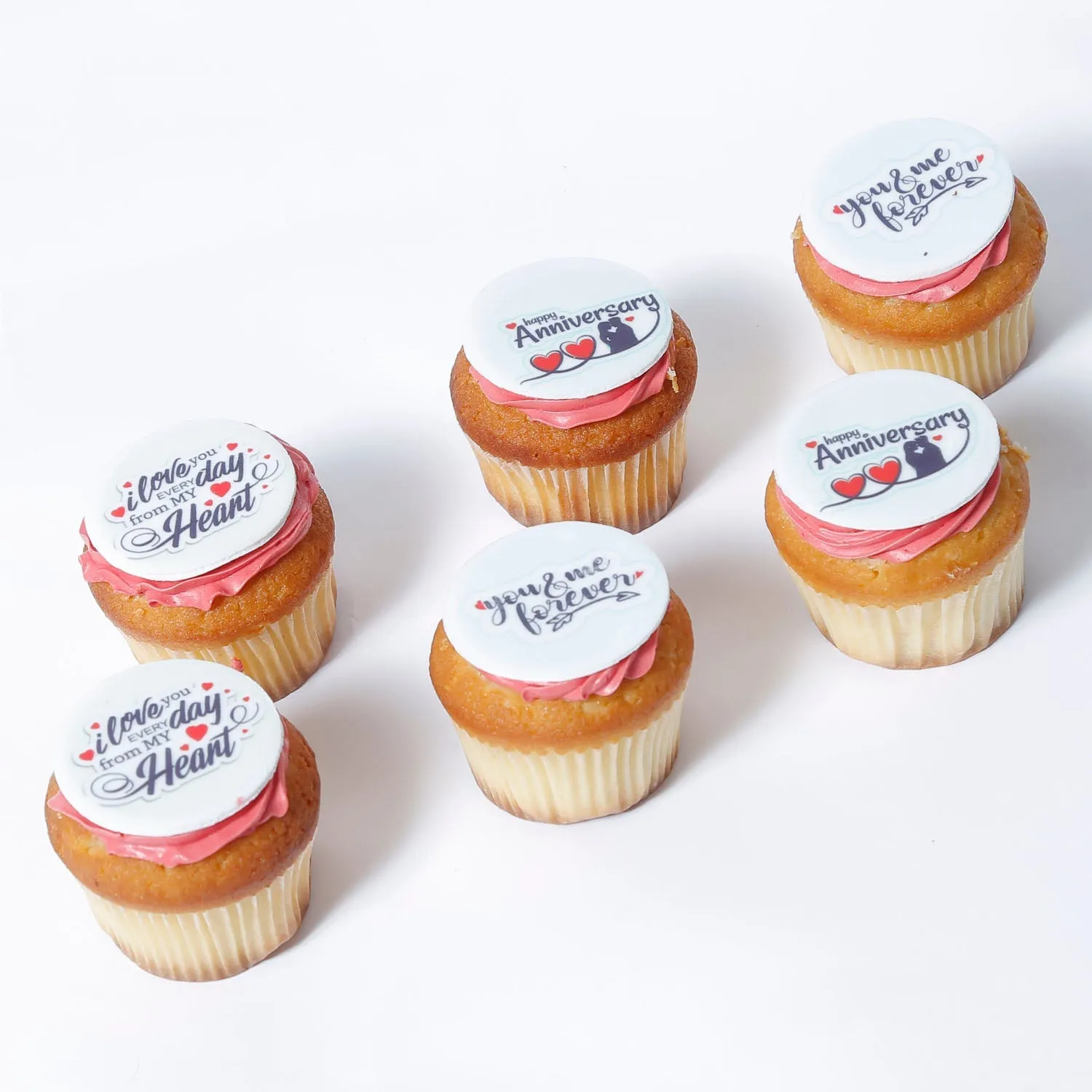 Delicious Vanilla Happy Anniversary Cupcakes - Set of 6