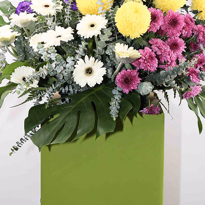 Heavenly Mixed Flowers Green Cardboard Stand