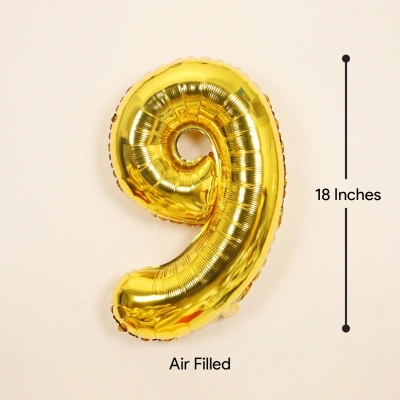 Festive Foil Number 9 Balloon - Gold, 18 Inches, Air Filled